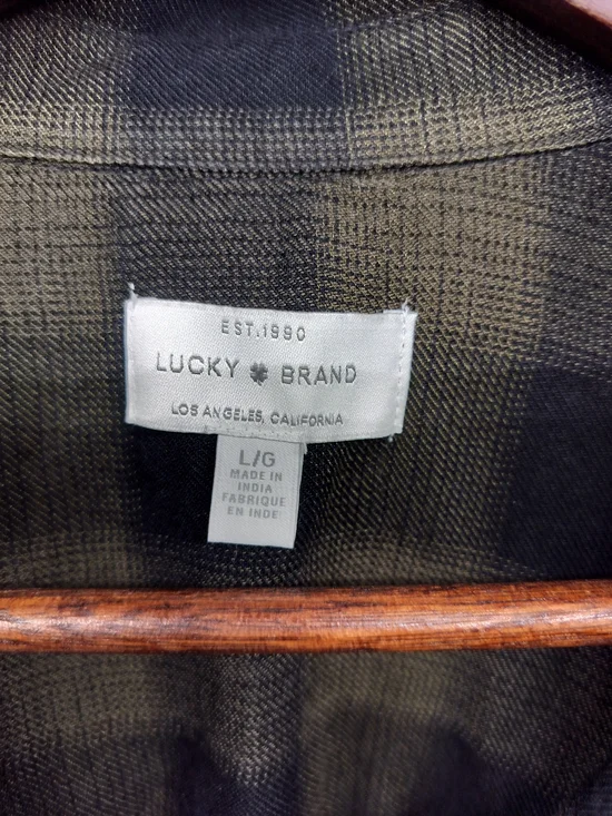 Lucky Brand Plaid Button Up Shirt Green Black Large - Picture 3 of 4